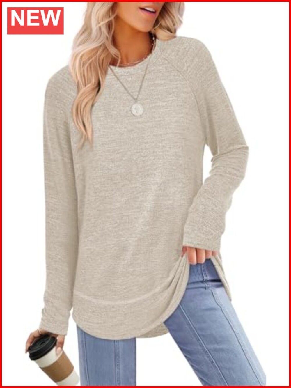 Women's Long Sleeve Tunic Top Loose Fit Crew Neck Pullover Blouse